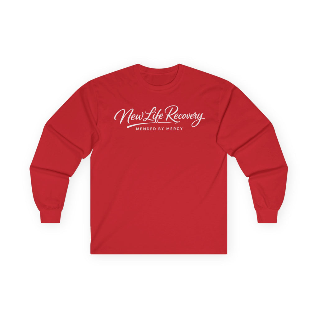 New Life Recovery Long Sleeve Tee — "Mended by Mercy" Christian Recovery Shirt