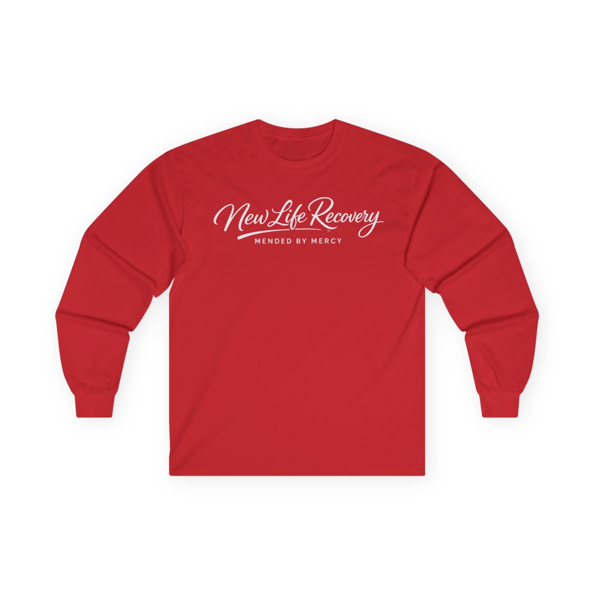 New Life Recovery Long Sleeve Tee — "Mended by Mercy" Christian Recovery Shirt